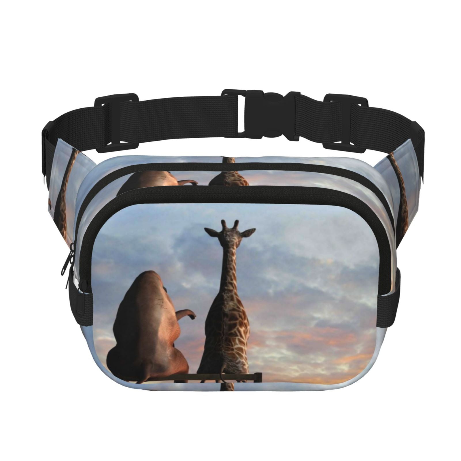 Hirioo Elephant Giraffe for Double Layer Waist Bag Adjustable Fanny Pack For Travel Running Hiking