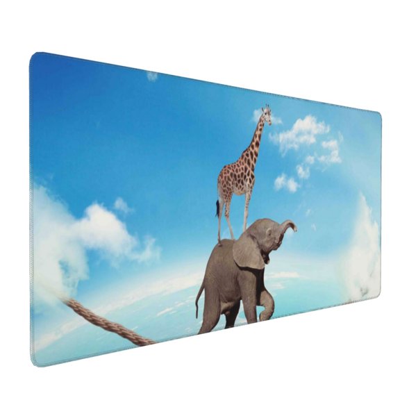 Hirioo Elephant Giraffe for Mouse Pad ,Anti-Slip Base, Durable Stitched Edges, Perfect for Gaming, Office, and Home Use,16x35.5in
