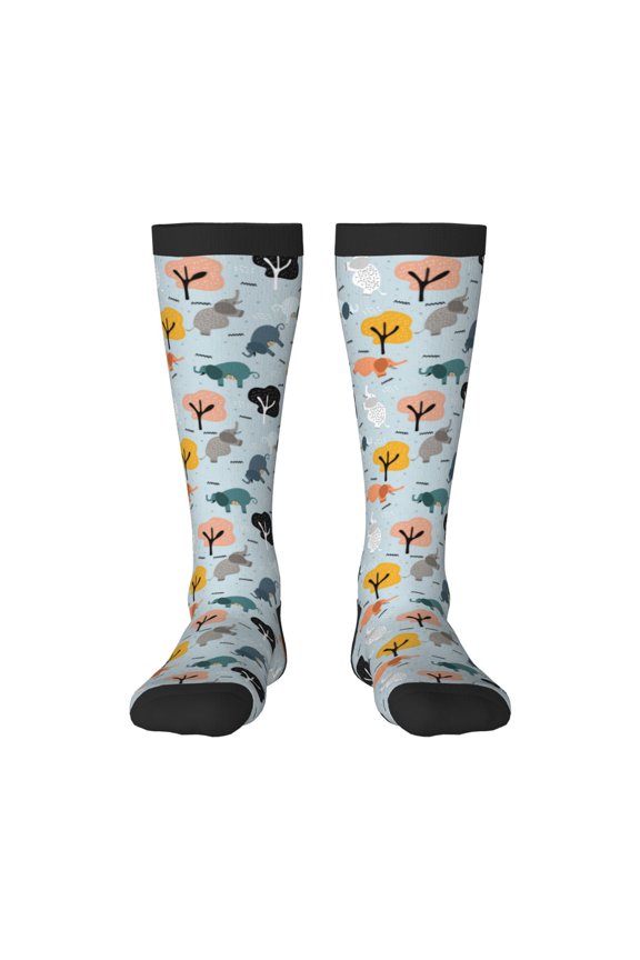 Elephant Tree for Adult Stockings Breathable Sock Non-Pilling,Contrasting Color Design