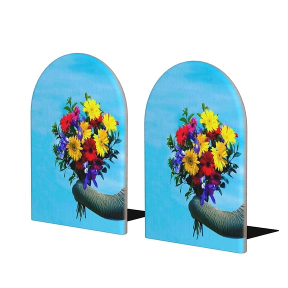 Hirioo Elephant Trunk Couple Flowers for Bookends Decorative Bookends for Shelves for Home or Office, Non-Slip Base