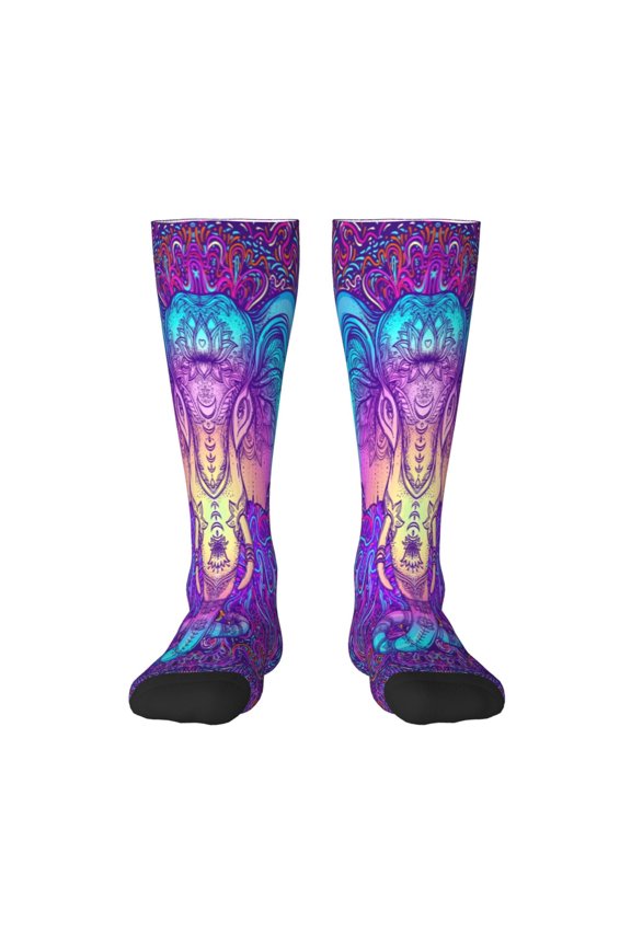 Elephant in Tribal Style for Adult Stockings Breathable Sock Non-Pilling,Contrasting Color Design