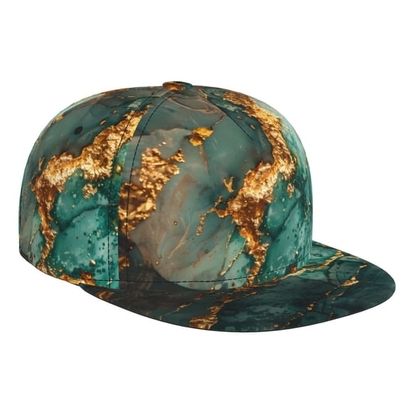 Hirioo Emerald Color Gold Marble for Baseball Cap Men Cap Flat Brim for Men Women Teens Adjustable Baseball Cap