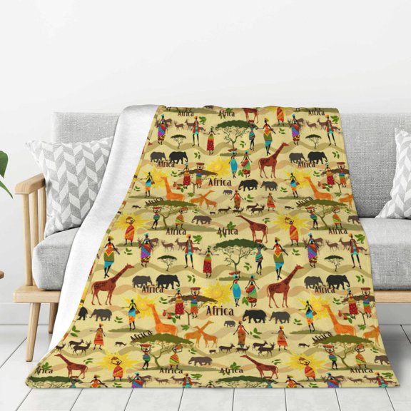 Hirioo Ethnic African for Flannel Blanket, Cozy and Warm Throw for Bed or Couch ,Perfect for All Seasons-60"x50"