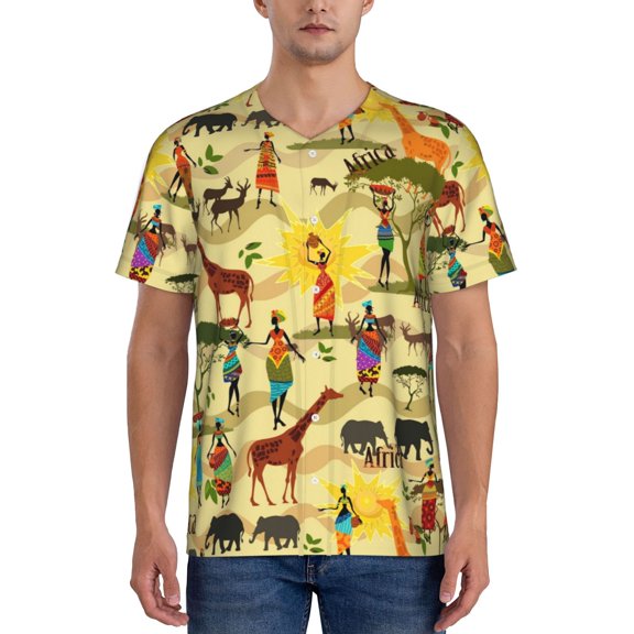 Hirioo Ethnic African for Men's Baseball T-shirt Shirts Short Sleeve Casual Summer Button Stretch T Shirts,Size S-4XL-X-Large