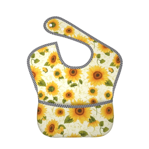 Hirioo European-style Pattern Sunflower for Baby Waterproof Pocket Bib Adjustable Closed for Babies Toddlers with Large Pocket 6-24Months
