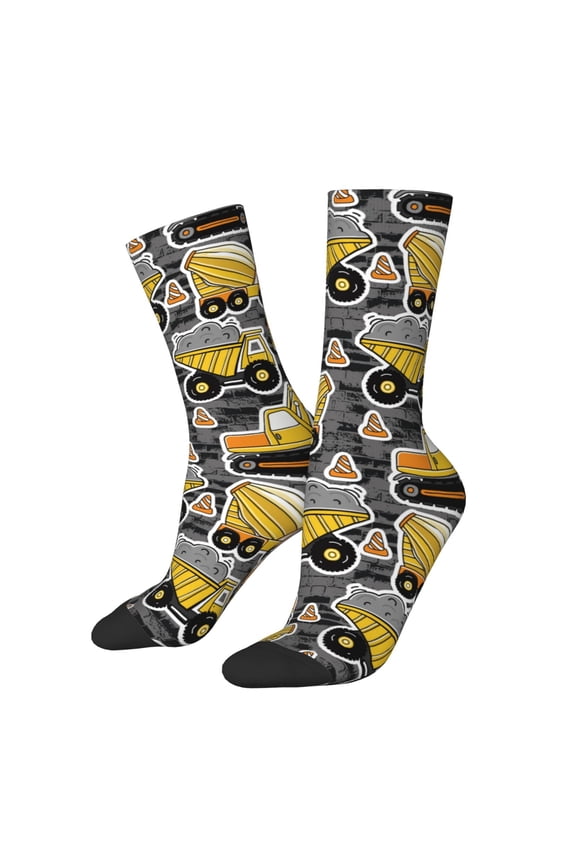 Excavator At Work Pattern Adult Middle Tube Socks Breathable Sock Non-Pilling,Contrasting Color Design