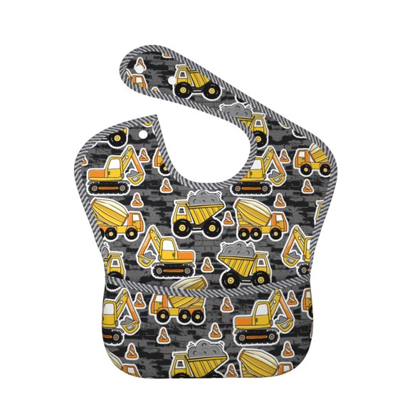 Hirioo Excavator At Work for Baby Waterproof Pocket Bib Adjustable Closed for Babies Toddlers with Large Pocket 6-24Months