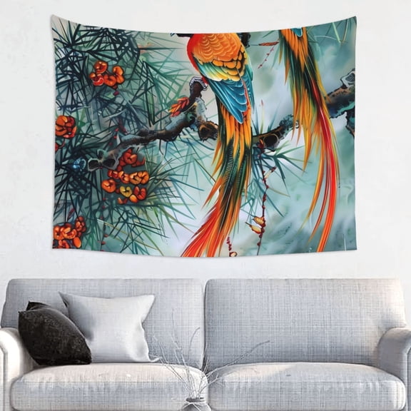 Hirioo Colorful Birds Pine Branch Print Tapestry Lightweight Fabric for Bedroom Aesthetic Home Wall Dorm Dcor Living Room Decor 29x37 Inch