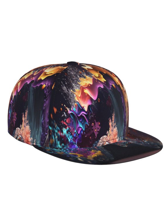 Explosive Fluid Splash Art for Baseball Cap Men Cap Flat Brim for Men Women Teens Adjustable Baseball Cap