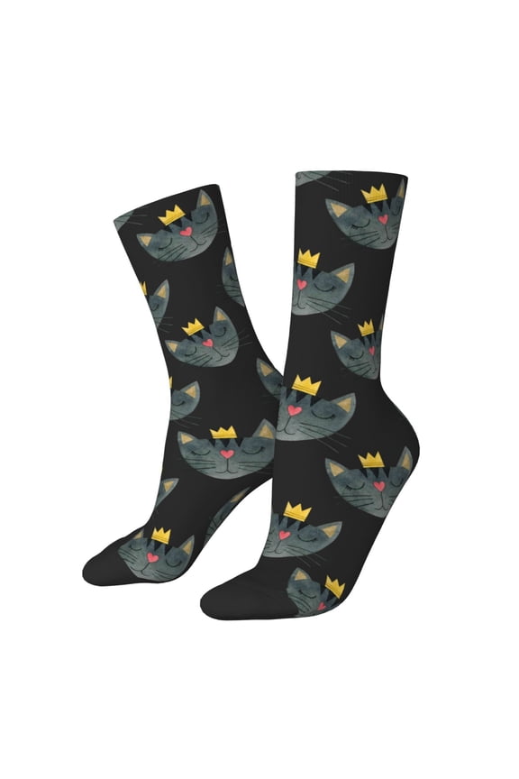 Faces Of The Cat Pattern Adult Middle Tube Socks Breathable Sock Non-Pilling,Contrasting Color Design