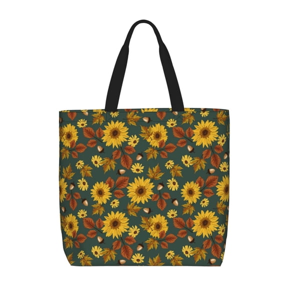 Hirioo Fall Daisy Leaf Nuts for Tote Bag for Women, Quilted Shoulder Bag with Zipper, Large Capacity Handbags for Casual, Travel, Work