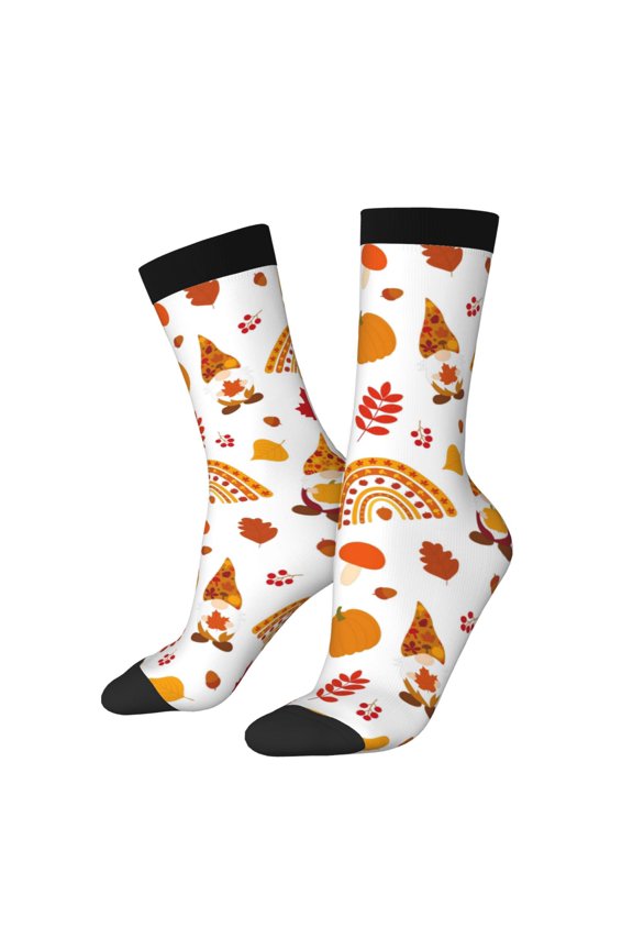 Fall Gnomes Harvest Pattern Adult Middle Tube Socks Breathable Sock Non-Pilling,Contrasting Color Design