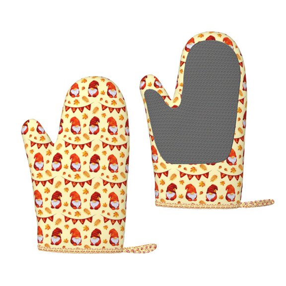 Hirioo Fall Gnomes for Silicone Oven Mitts for BBQ, Baking, Cooking, Set of 2, Heat Resistant 260, Non-Slip Kitchen Essentials