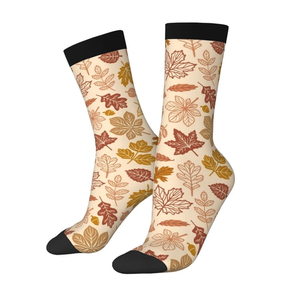 Hirioo Fall Leaves Pattern Adult Middle Tube Socks Breathable Sock Non-Pilling,Contrasting Color Design