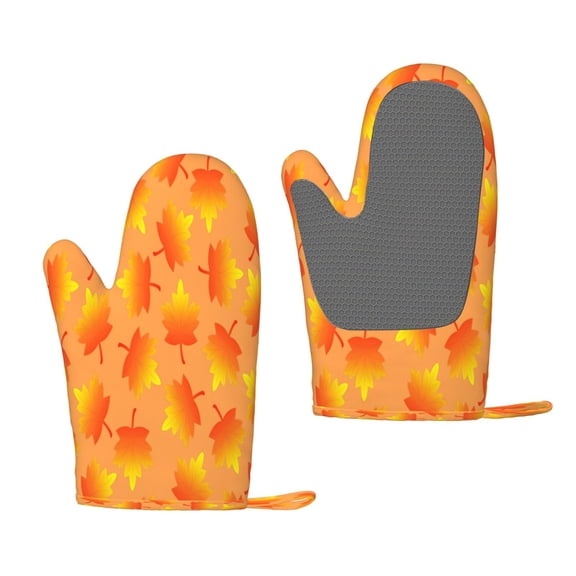 Hirioo Fall Maple Leaves for Silicone Oven Mitts for BBQ, Baking, Cooking, Set of 2, Heat Resistant 260, Non-Slip Kitchen Essentials