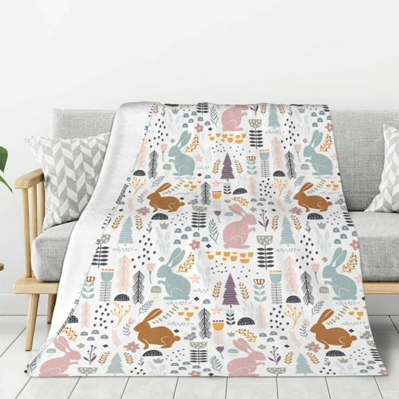 Hirioo Fall Rabbit for Flannel Blanket, Cozy and Warm Throw for Bed or Couch ,Perfect for All Seasons-50"x40"