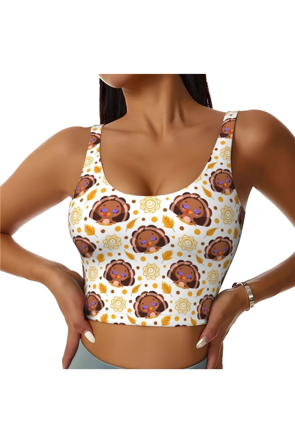 Fall Turkey for Women's Sports Vest with Full-Print Design, Stretchy Fabric and Removable Pads-XX-Large