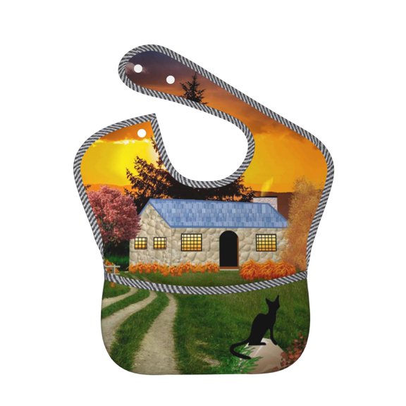 Hirioo Fall Village Scenery for Baby Waterproof Pocket Bib Adjustable Closed for Babies Toddlers with Large Pocket 6-24Months