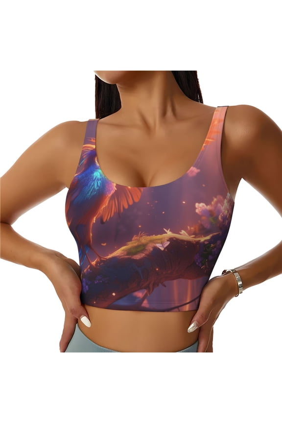 Fantasy Bird Illustration for Women's Sports Vest with Full-Print Design, Stretchy Fabric and Removable Pads-XX-Large