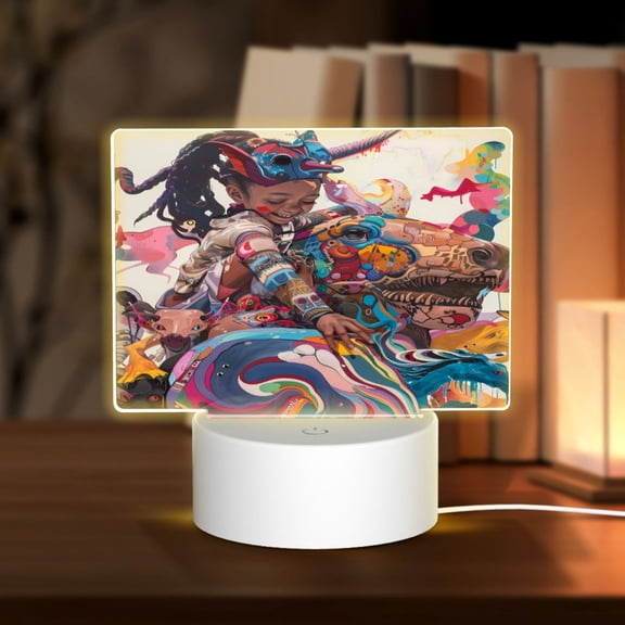 Hirioo Fantasy Colorful Beast for Rectangular Acrylic with Night Light Best Gifts for Lover Girl Mom, Valentine's Day Anniversary Birthday Wedding Present