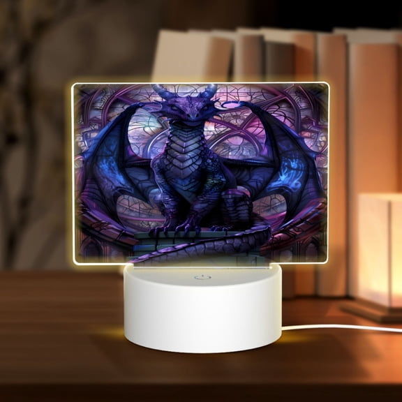 Hirioo Fantasy Dragon In Cathedral for Rectangular Acrylic with Night Light Best Gifts for Lover Girl Mom, Valentine's Day Anniversary Birthday Wedding Present
