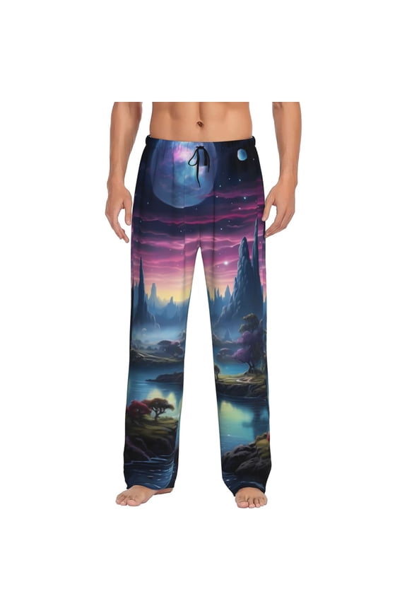 Fantasy Landscape Starry Night for Men's PJ Pajama Pants Sleep Pants Men's Home Trousers with Pockets,S-3XL-Large