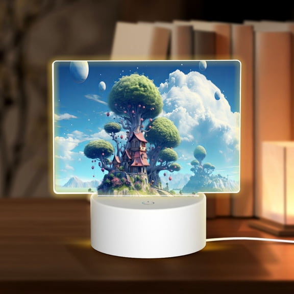 Hirioo Fantasy Treehouse Planet Scene for Rectangular Acrylic with Night Light Best Gifts for Lover Girl Mom, Valentine's Day Anniversary Birthday Wedding Present