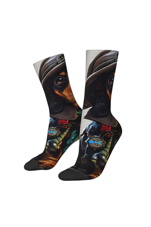 Fantasy Wizard Dog Art Pattern Adult Middle Tube Socks Breathable Sock Non-Pilling,Contrasting Color Design