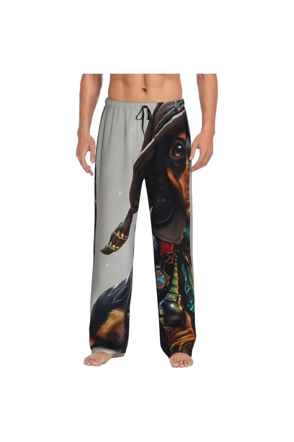 Fantasy Wizard Dog Art for Men's PJ Pajama Pants Sleep Pants Men's Home Trousers with Pockets,S-3XL-3X-Large