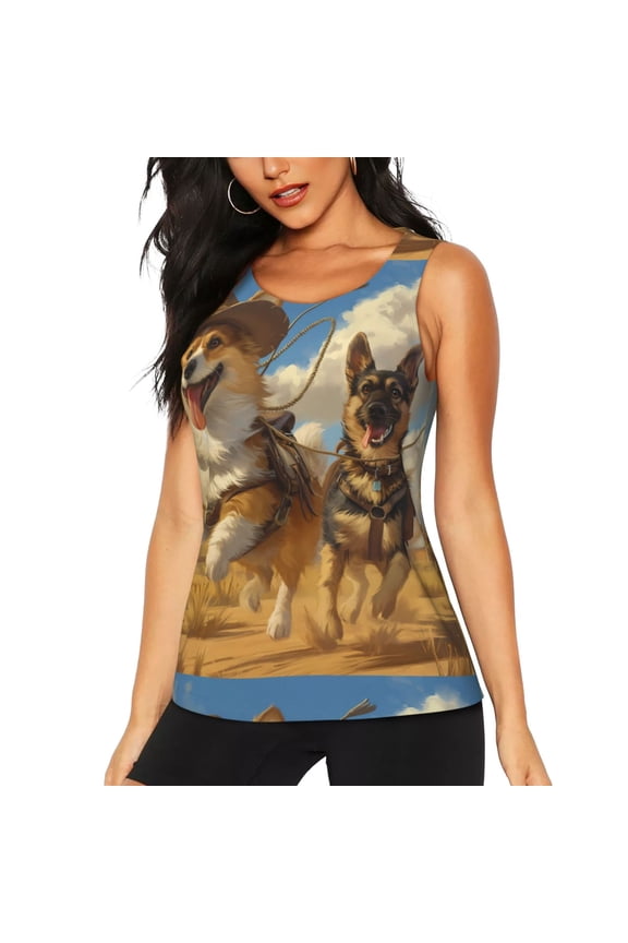 Farm Corgi German Shepherd for Women's Workout Tank Top Sleeveless Workout Tops Athletic Gym Shirts-X-Large