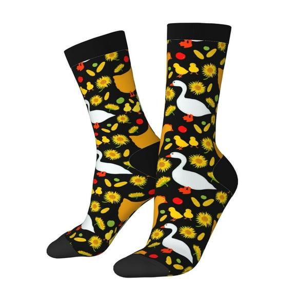 Hirioo Farm Goose Pattern Adult Middle Tube Socks Breathable Sock Non-Pilling,Contrasting Color Design