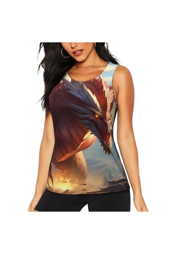 Ferocious Dragon Fury for Women's Workout Tank Top Sleeveless Workout Tops Athletic Gym Shirts-Medium