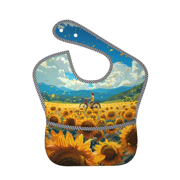 Hirioo Field Bicycle Young Sunflower for Baby Waterproof Pocket Bib Adjustable Closed for Babies Toddlers with Large Pocket 6-24Months