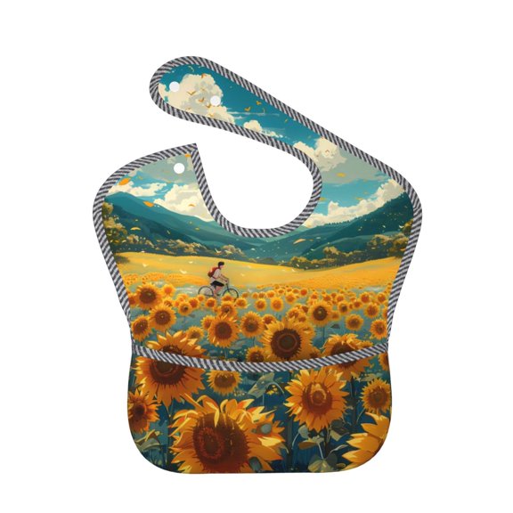 Hirioo Field Style Bicycle Young Sunflower for Baby Waterproof Pocket Bib Adjustable Closed for Babies Toddlers with Large Pocket 6-24Months