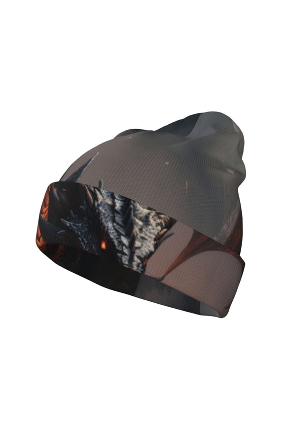 Fiery Black Dragon Attack for Men's Knit Cuffed Beanie for Outdoor Activities Unisex