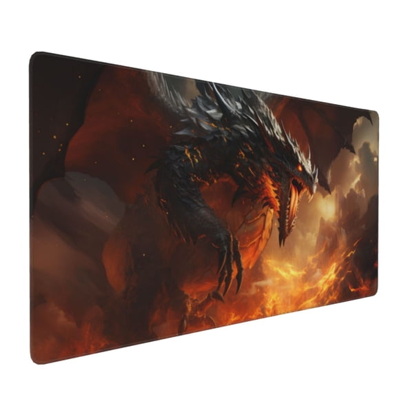 Hirioo Fiery Dragon Of Chaos for Mouse Pad ,Anti-Slip Base, Durable Stitched Edges, Perfect for Gaming, Office, and Home Use,16x35.5in