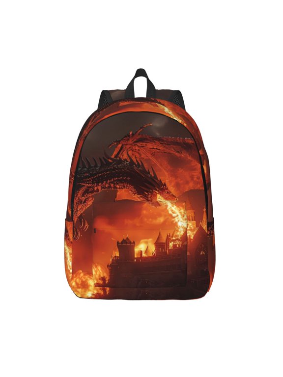 Fiery Dragons Castle Attack Canvas Backpack, Durable Travel Backpack with Multiple Compartments,Large Capacity, Backpack for School, Hiking, Work
