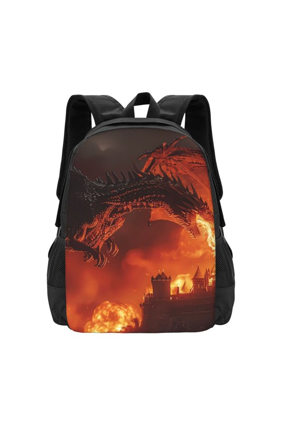 Fiery Dragons Castle Attack for Minimalist Backpack Large Capacity Backpack Travel Backpack For School