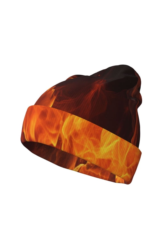 Fiery Orange Flames Energy for Men's Knit Cuffed Beanie for Outdoor Activities Unisex