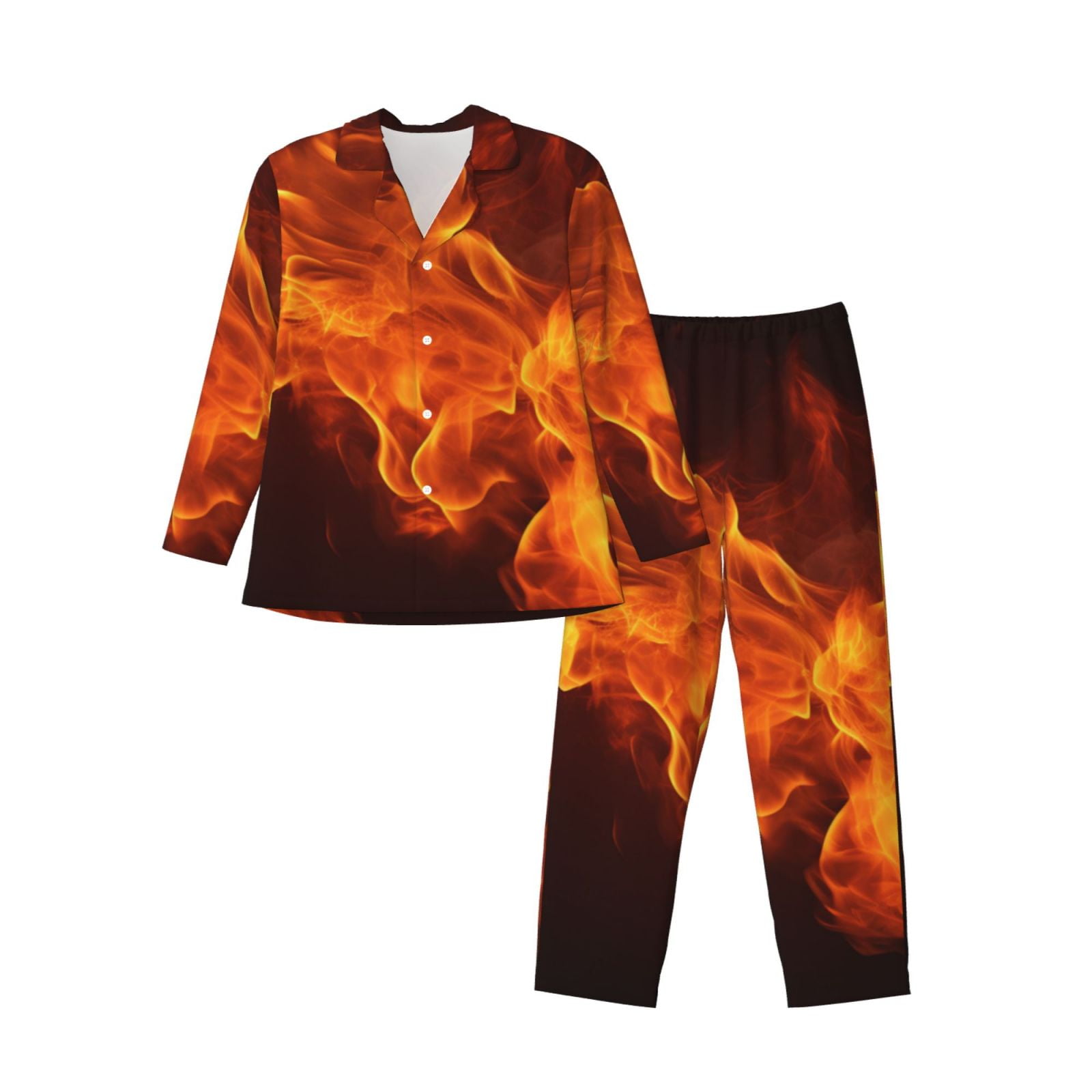 Hirioo Fiery Orange Flames Energy for Men's Pajama Sets 2 Piece Pjs Men ...