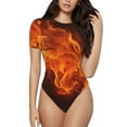 thumbnail image 1 of Hirioo Fiery Orange Flames Energy for Women's Round Neck Short-sleeved Onesie Basic Bodysuits-Large, 1 of 7
