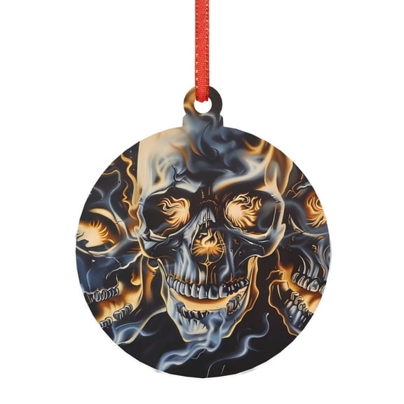 Hirioo Fiery Skull Trio for Acrylic Christmas Pendant Hanging Christmas Tree Ornaments, Car, Home, Office Gift Decor-Round Shape