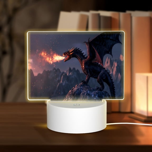 Hirioo Fire Breathing Dragon Twilight for Rectangular Acrylic with Night Light Best Gifts for Lover Girl Mom, Valentine's Day Anniversary Birthday Wedding Present