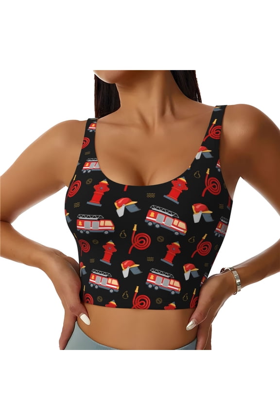Fire Fighting for Women's Sports Vest with Full-Print Design, Stretchy Fabric and Removable Pads-Medium