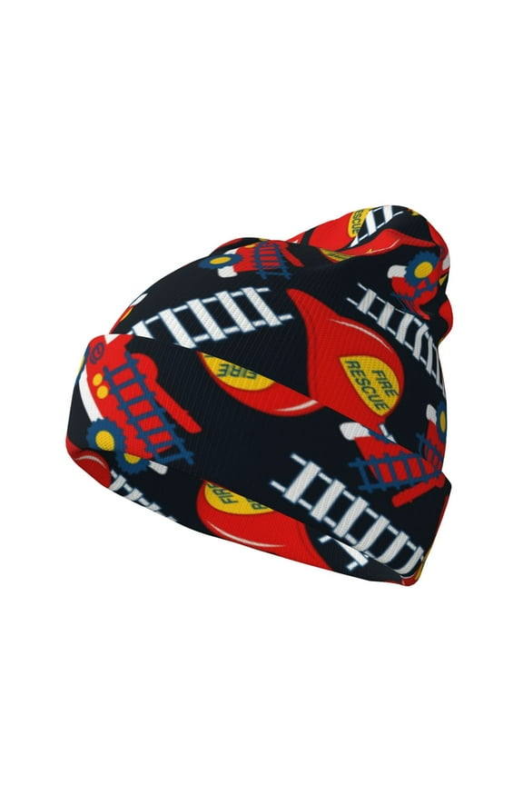 Fire Rescue With Red Helmet And Truck for Men's Knit Cuffed Beanie for Outdoor Activities Unisex