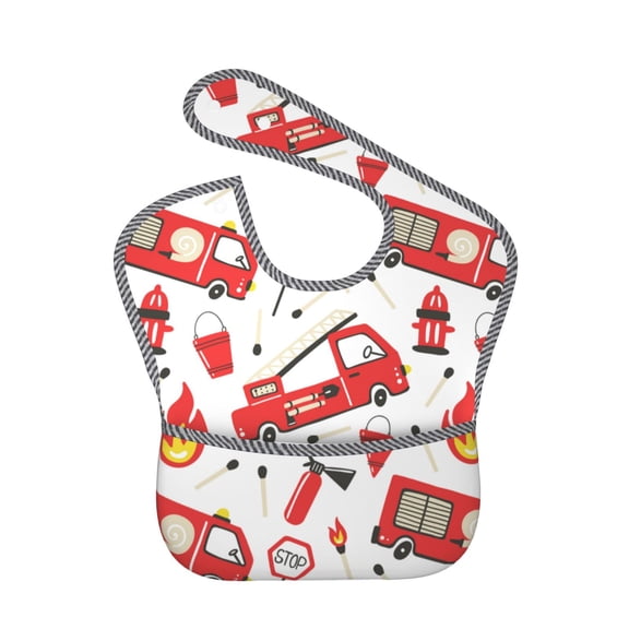 Hirioo Fire Truck for Baby Waterproof Pocket Bib Adjustable Closed for Babies Toddlers with Large Pocket 6-24Months