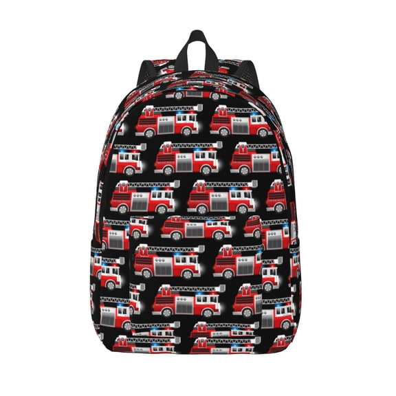 Hirioo Fire and Rescue Truck Canvas Backpack, Durable Travel Backpack with Multiple Compartments,Large Capacity, Backpack for School, Hiking, Work
