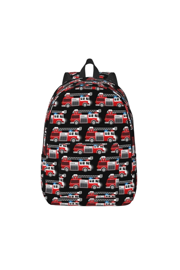 Fire and Rescue Truck Canvas Backpack, Durable Travel Backpack with Multiple Compartments,Large Capacity, Backpack for School, Hiking, Work