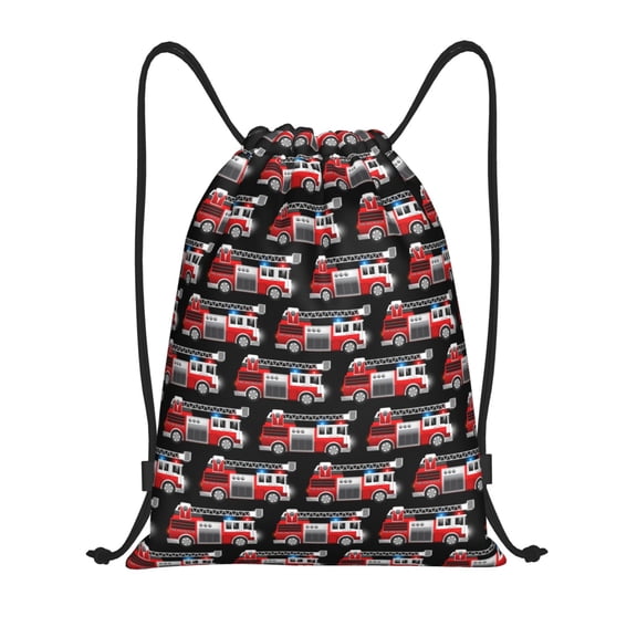 Hirioo Fire and Rescue Truck Print Drawstring Backpack Bag Sport Versatile Sports Backpack for Gym, Travel, Swimming, Beach