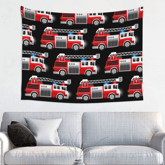 Hirioo Fire and Rescue Truck Print Tapestry Lightweight Fabric for Bedroom Aesthetic Home Wall Dorm Décor Living Room Decor 29x37 Inch